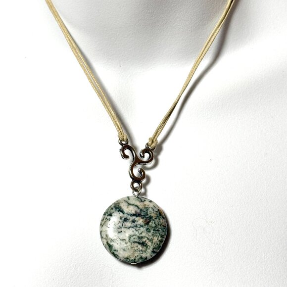 2/$20, Natural Green Tree Agate Necklace, Genuine Gemstone Cord Necklace - Picture 2 of 12